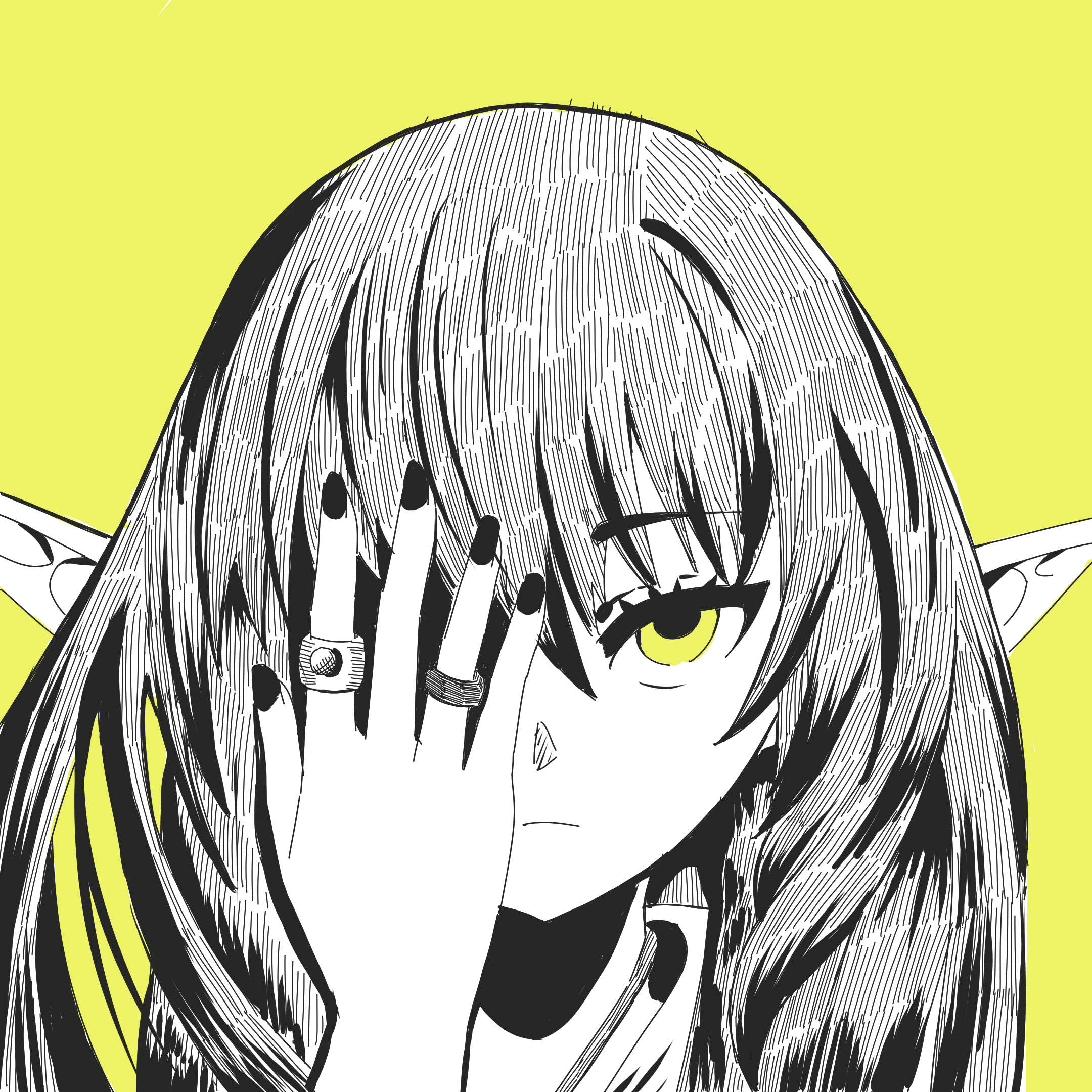 girl covering eye with hand with a yellow background